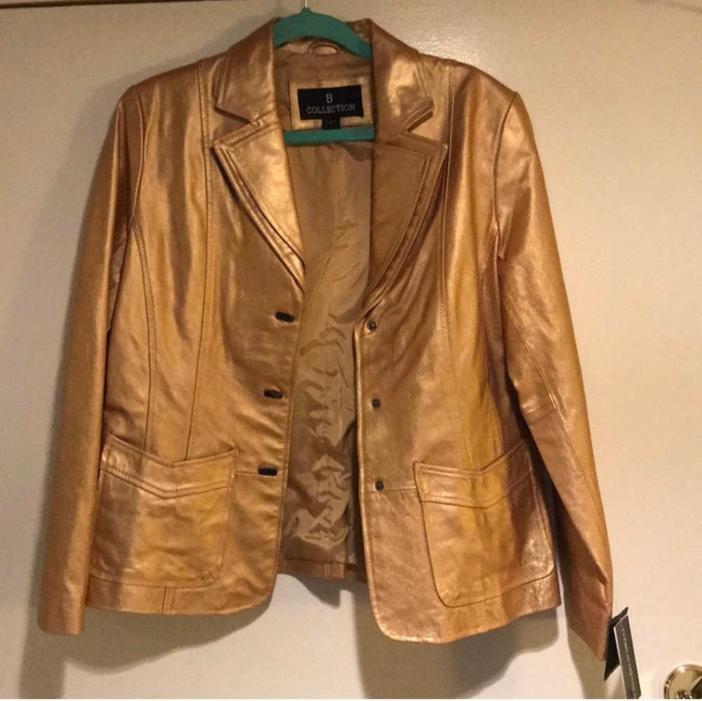 B collection gold authentic leather jacket